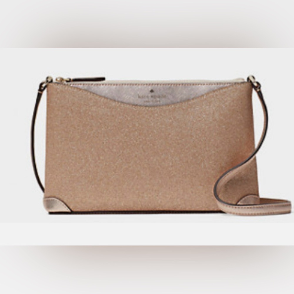 Kate Spade New York ROSE GOLD K4624 Small Shimmy Glitter Crossbody Purse EUC